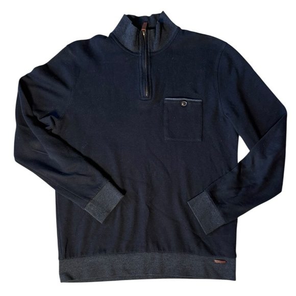 Ted Baker Men’s Navy Quarter-Zip Pullover Sweater, Size 3 (M) - Picture 1 of 6